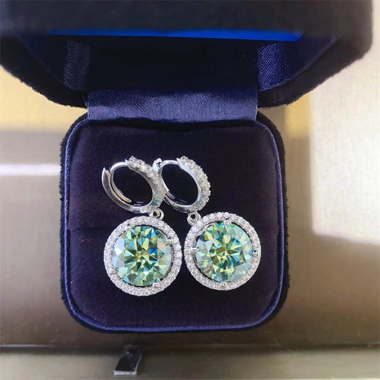 "Moissanite Earrings - 2-Piece Set, Round Green - 1/2/3 Carat, 925 Sterling Silver Posts "